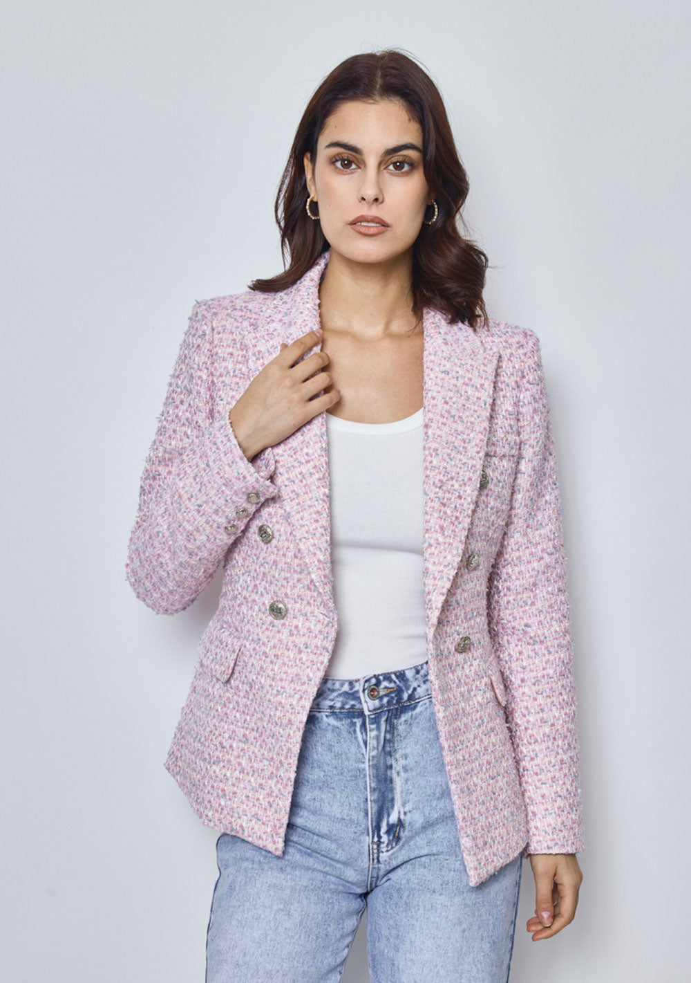 ♡  Doppelreihiger Blazer aus Bouclé, rose