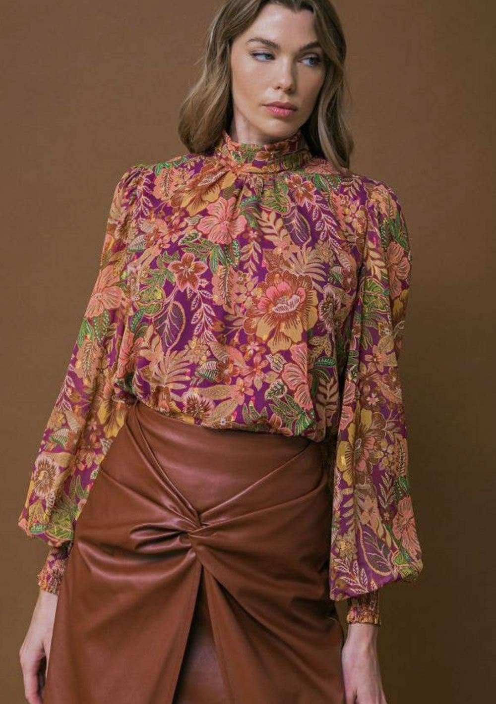 ♡ Bedruckte Bluse mit Stehkragen