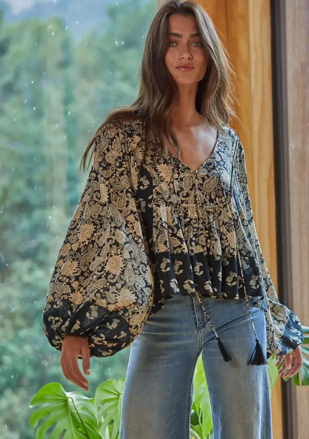 ♡ Bohemian Bluse mit Ballonärmeln