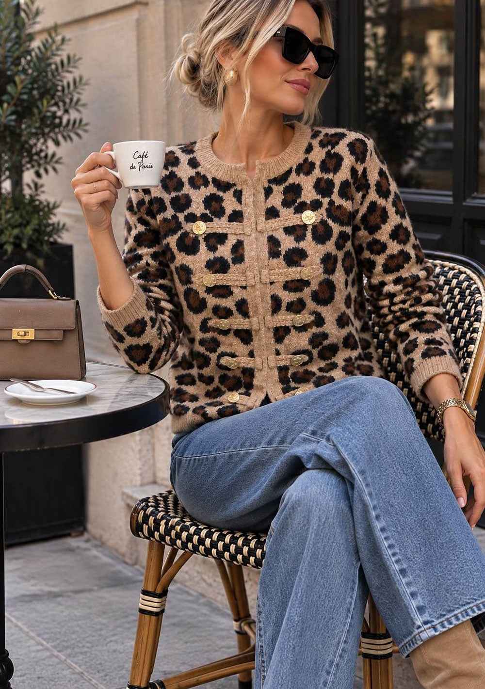 ♡ Strickjacke mit Leopardenmuster