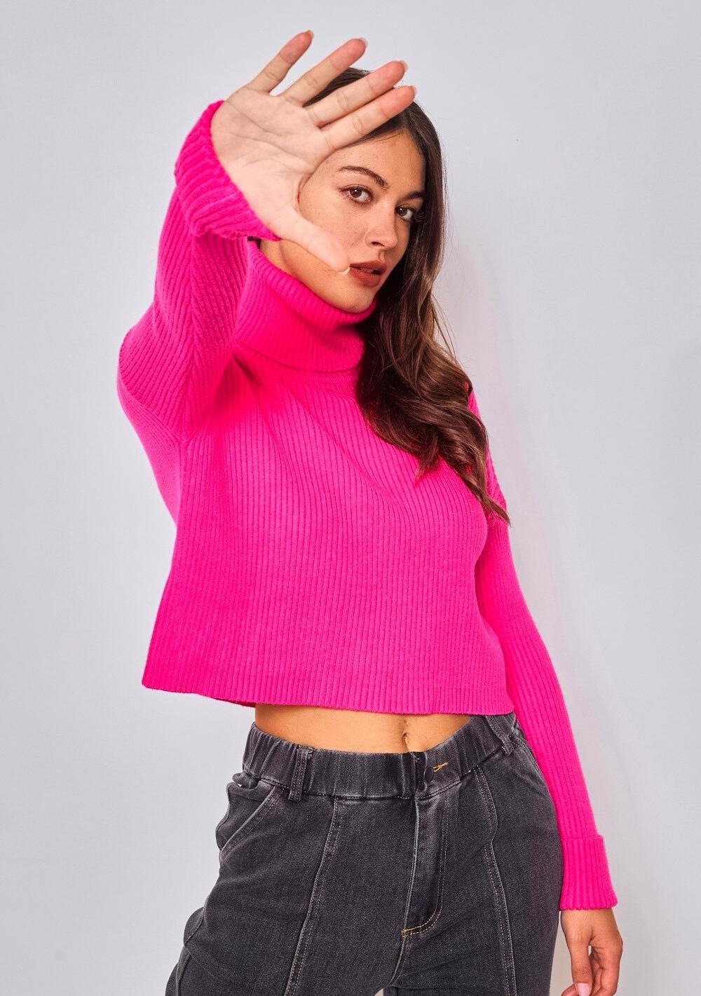 ♡ Rippstrick-Rollkragen Pullover, kurz