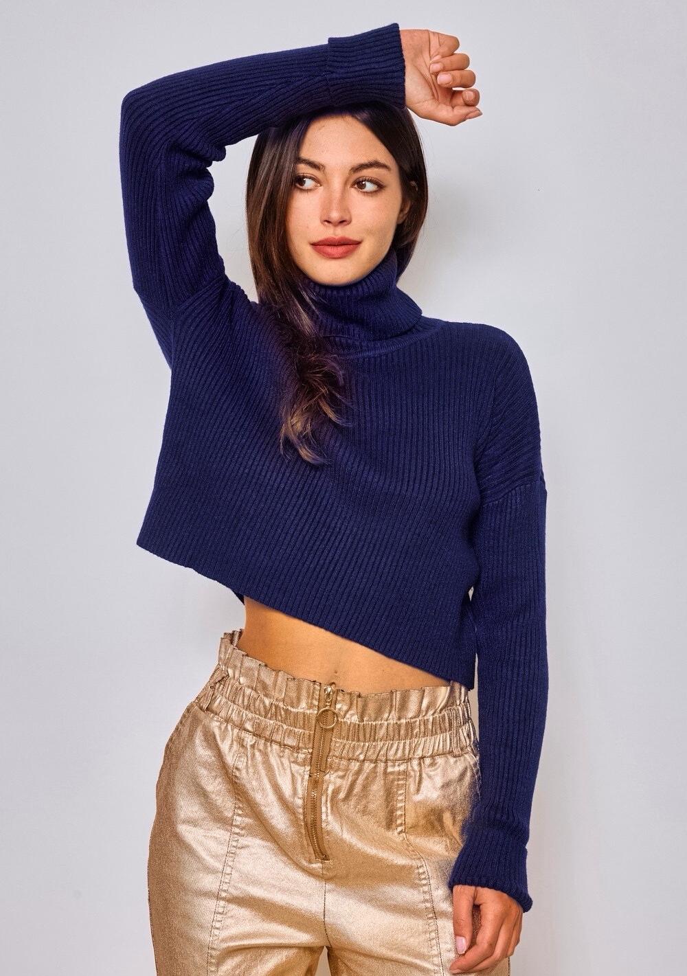 ♡ Rippstrick-Rollkragen Pullover, kurz