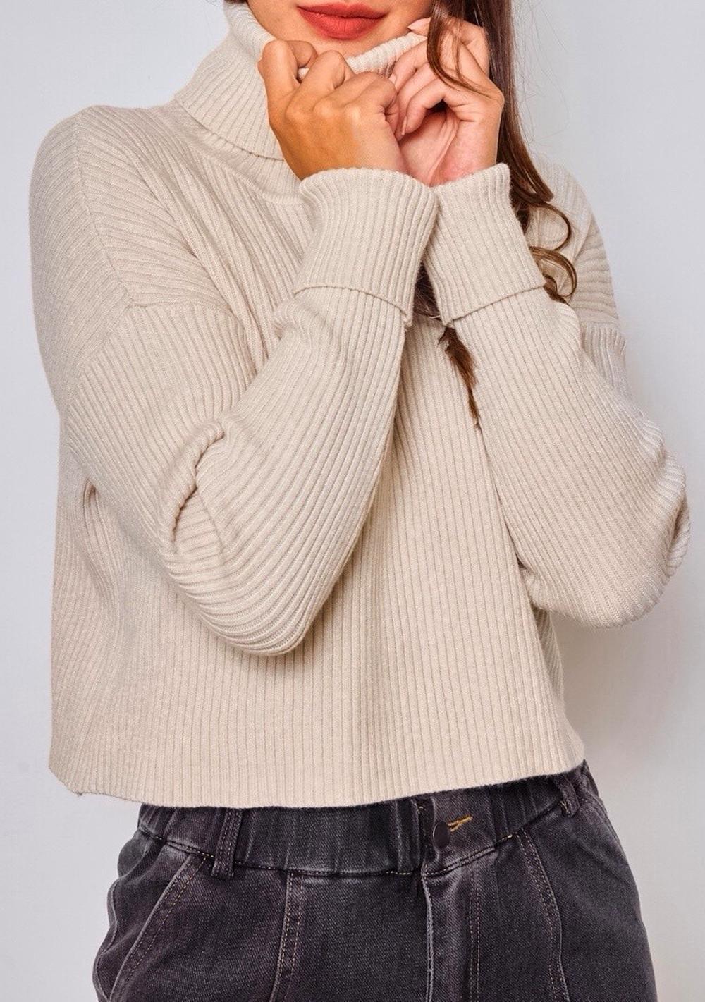 ♡ Rippstrick-Rollkragen Pullover, kurz