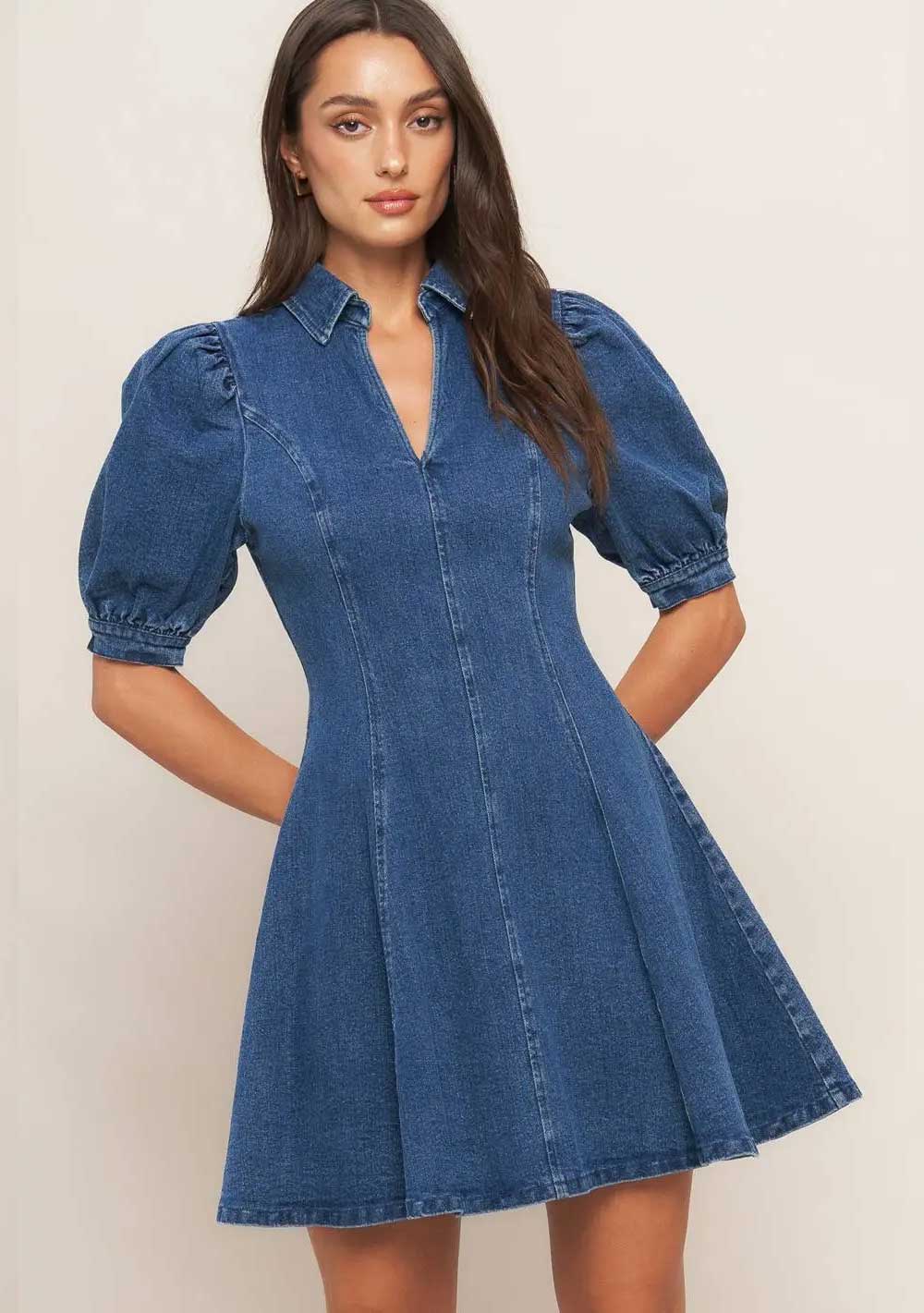 ♡ Jeanskleid kurz mit Puffärmeln