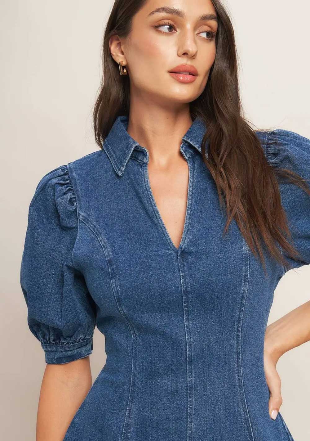 ♡ Jeanskleid kurz mit Puffärmeln