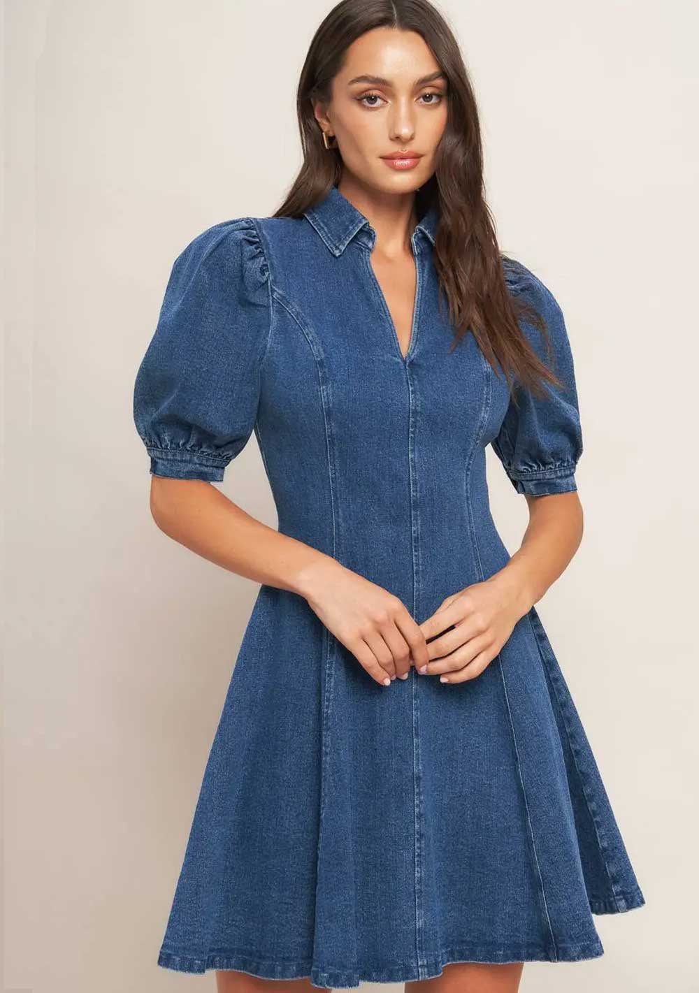 ♡ Jeanskleid kurz mit Puffärmeln