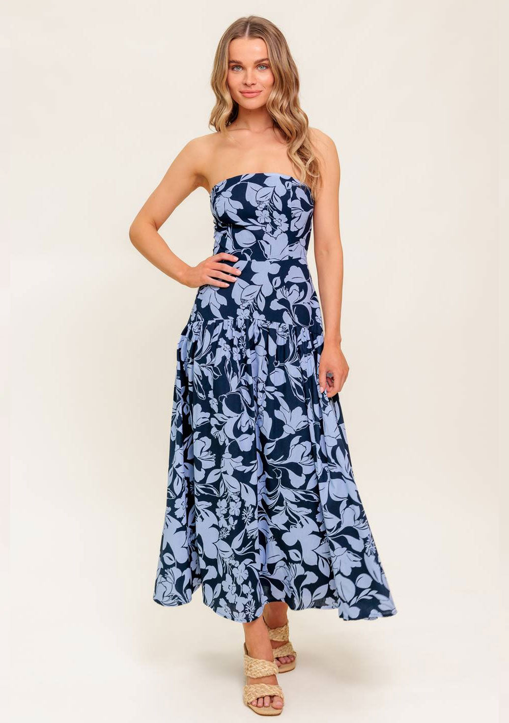 ♡ Schulterfreies Midikleid mit Blütenprint