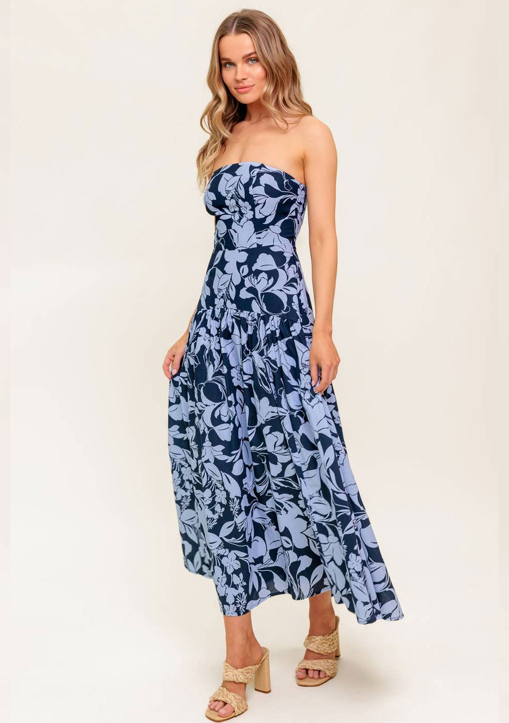 ♡ Schulterfreies Midikleid mit Blütenprint