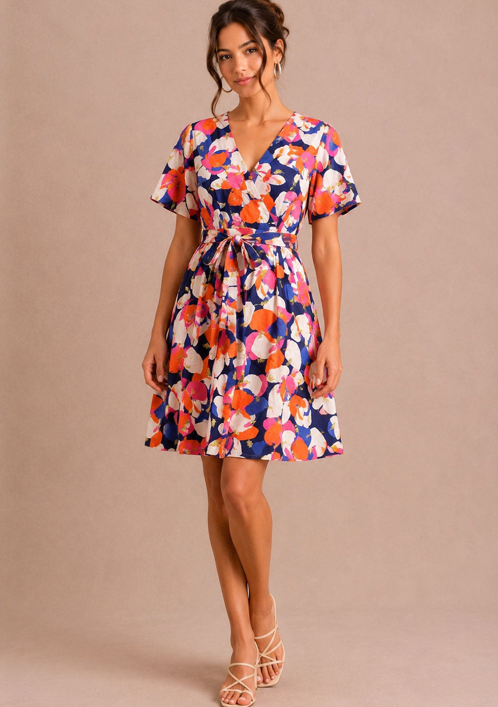 ♡ Minikleid mit Stoffgürtel und Blumendruck