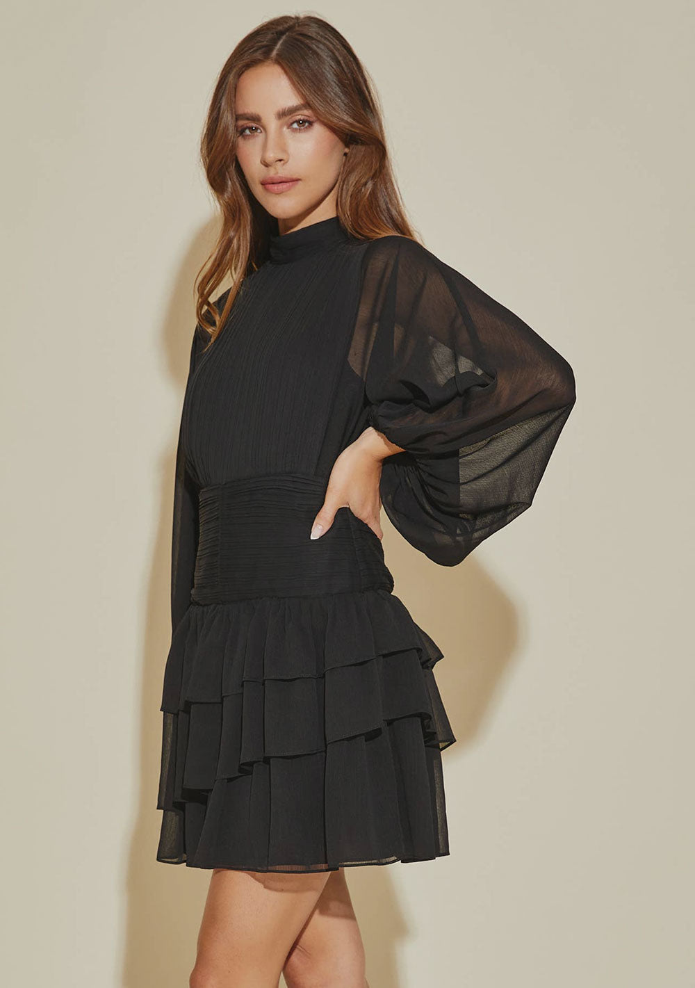 ♡ Plissiertes, gerüschtes Minikleid