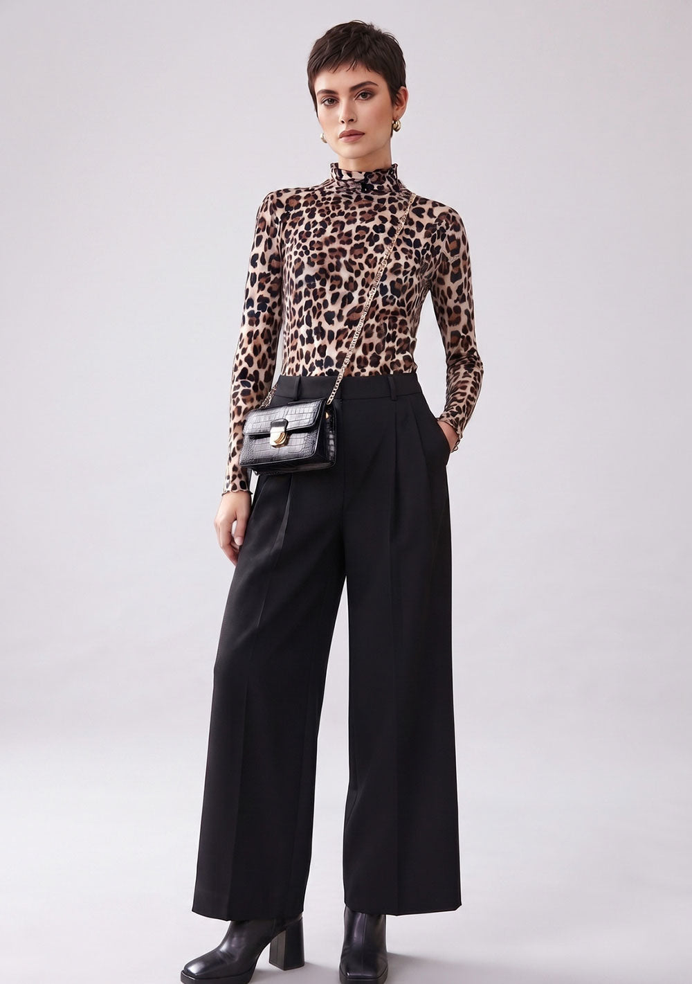 ♡ Rollkragen Pullover mit Leoprint und Kaschmir