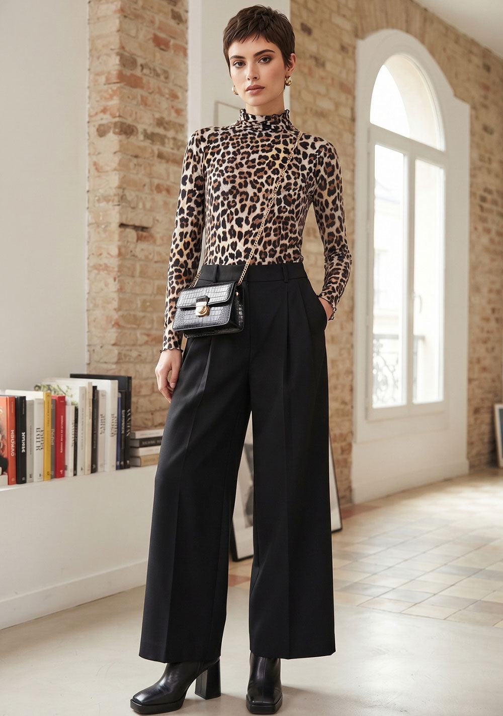 ♡ Rollkragen Pullover mit Leoprint und Kaschmir