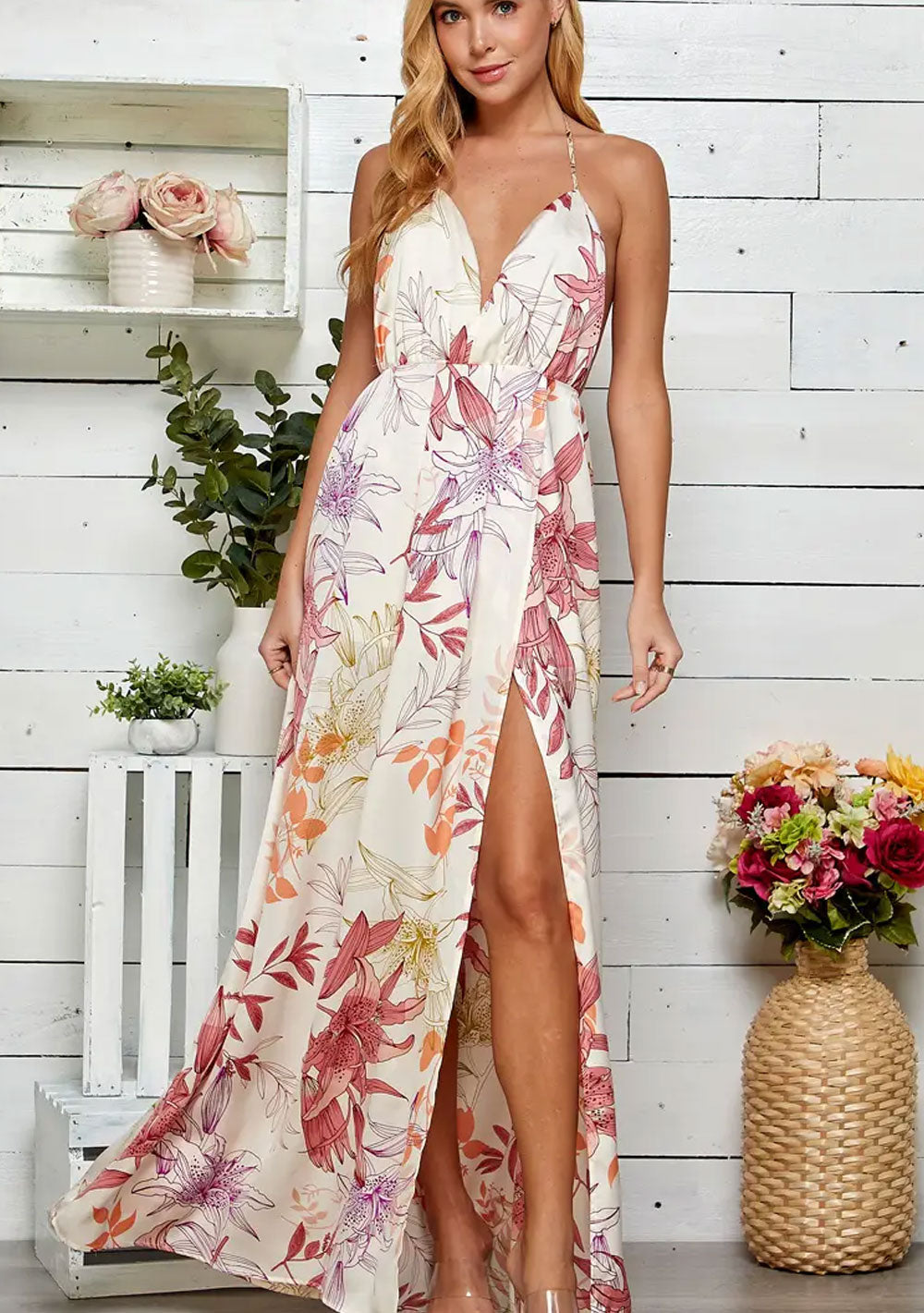 ♡ Satin Maxikleid mit Seitenschlitz