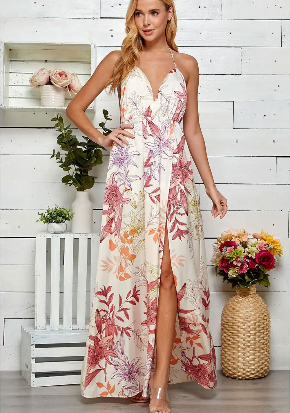♡ Satin Maxikleid mit Seitenschlitz