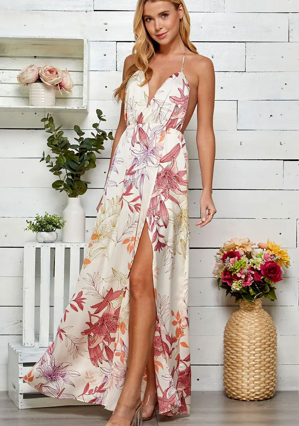 ♡ Satin Maxikleid mit Seitenschlitz