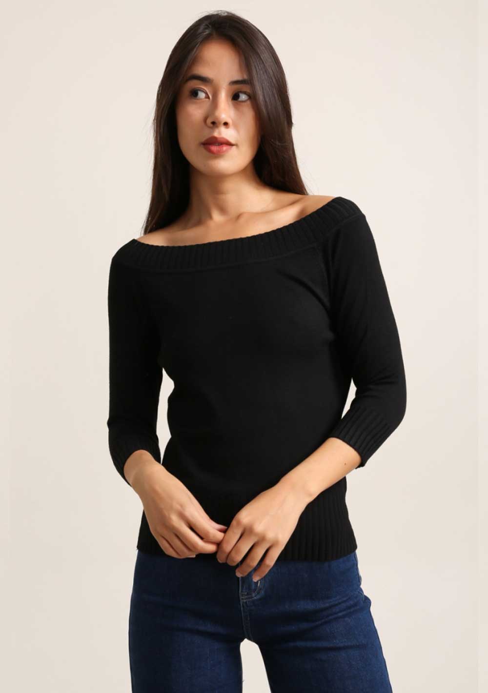 ♡ Strickpullover mit U-Boot Ausschnitt