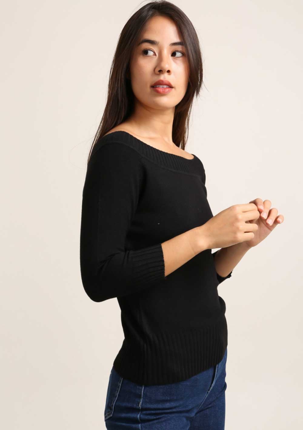 ♡ Strickpullover mit U-Boot Ausschnitt