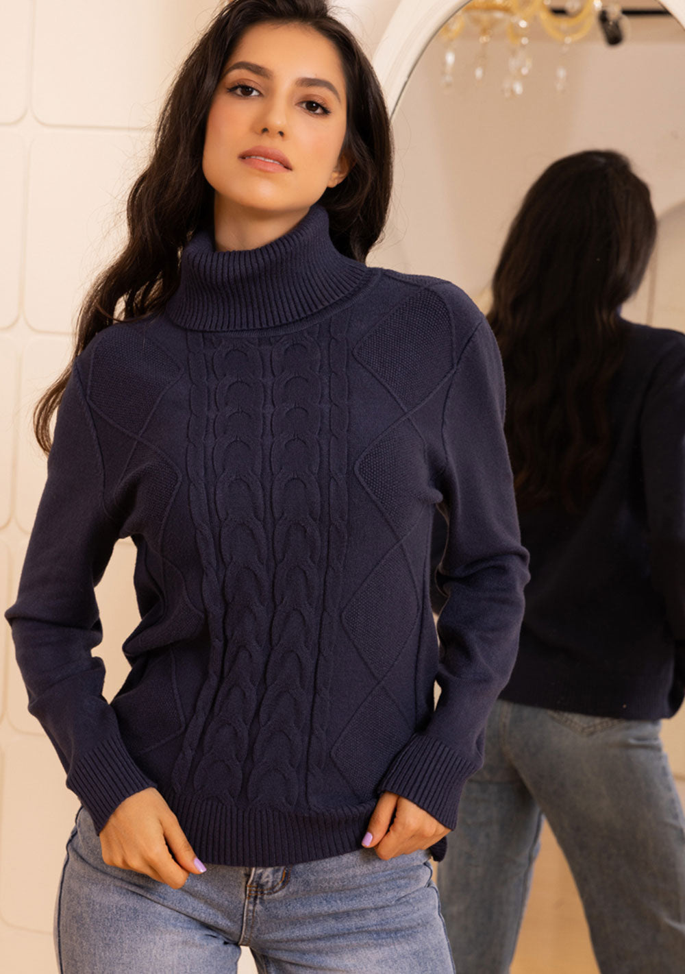 ♡ Rollkragen Pullover mit Zopfmuster