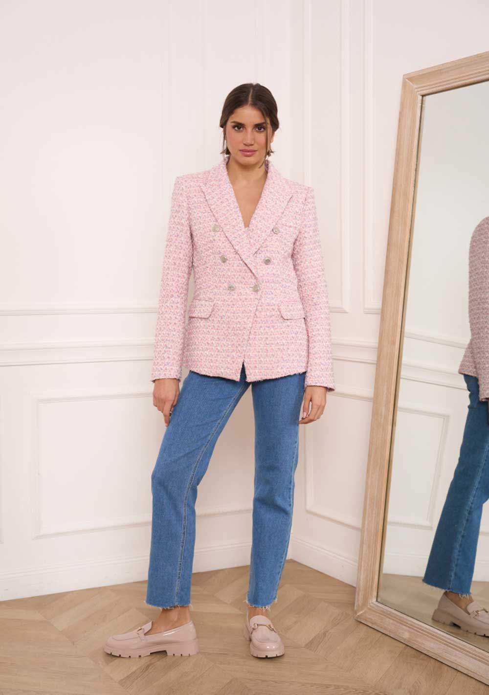 ♡  Doppelreihiger Blazer aus Bouclé, rose