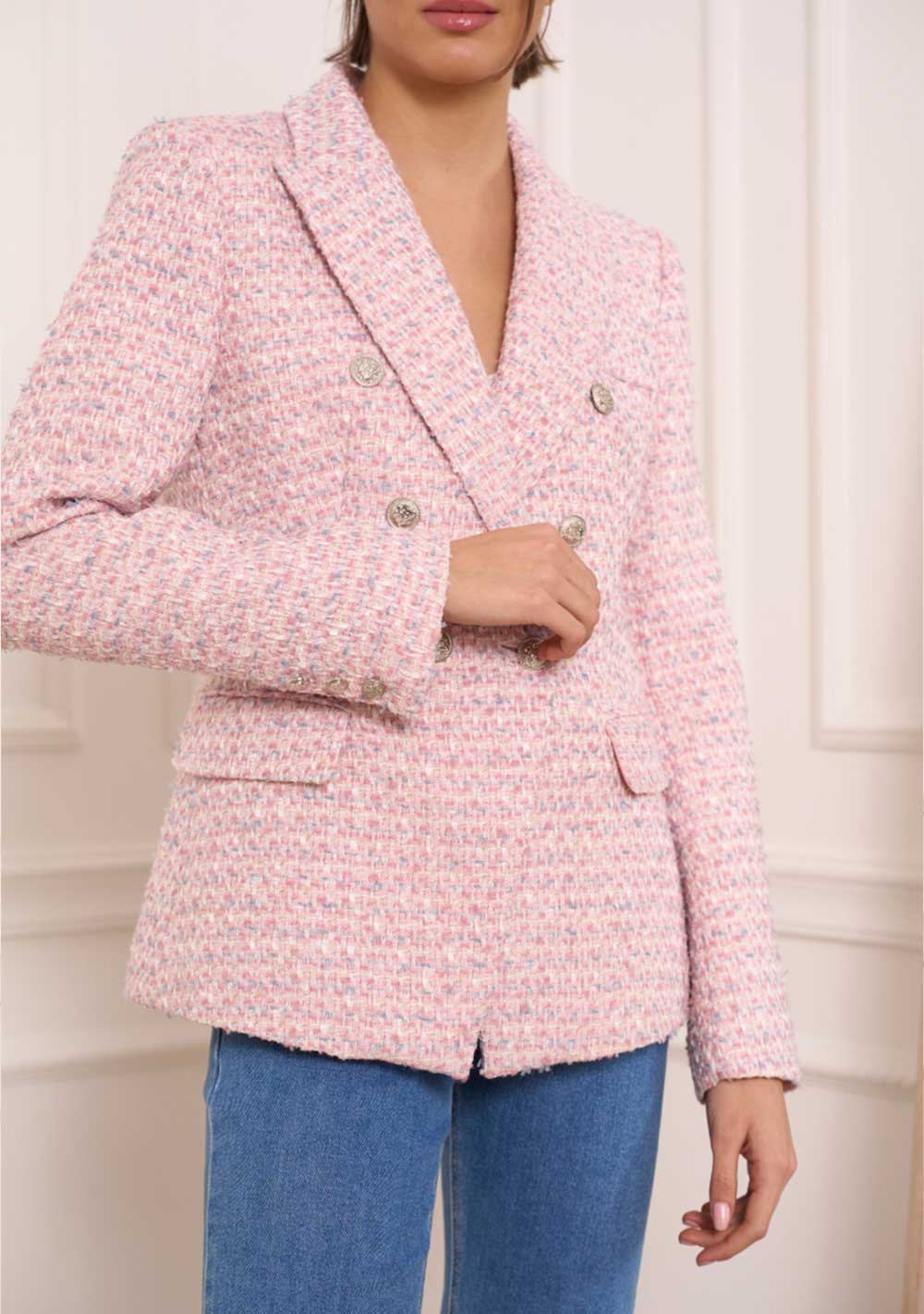 ♡  Doppelreihiger Blazer aus Bouclé, rose