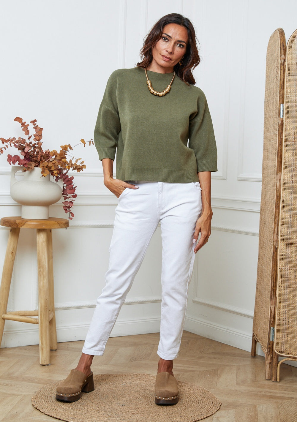 ♡ Strickpullover kurzarm, Stehkragen