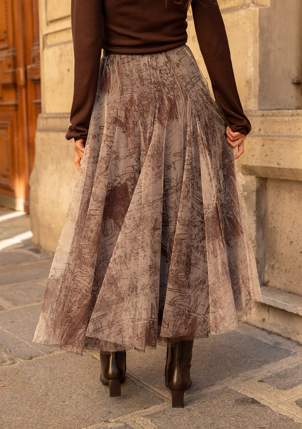 ♡ Langer Tüllrock mit Toile-de-Jouy-Print