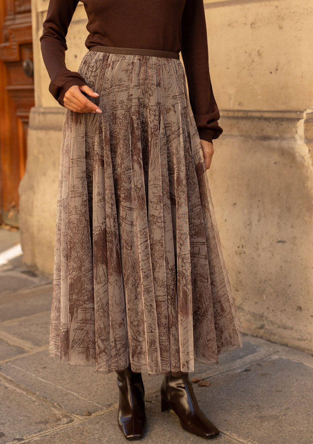 ♡ Langer Tüllrock mit Toile-de-Jouy-Print