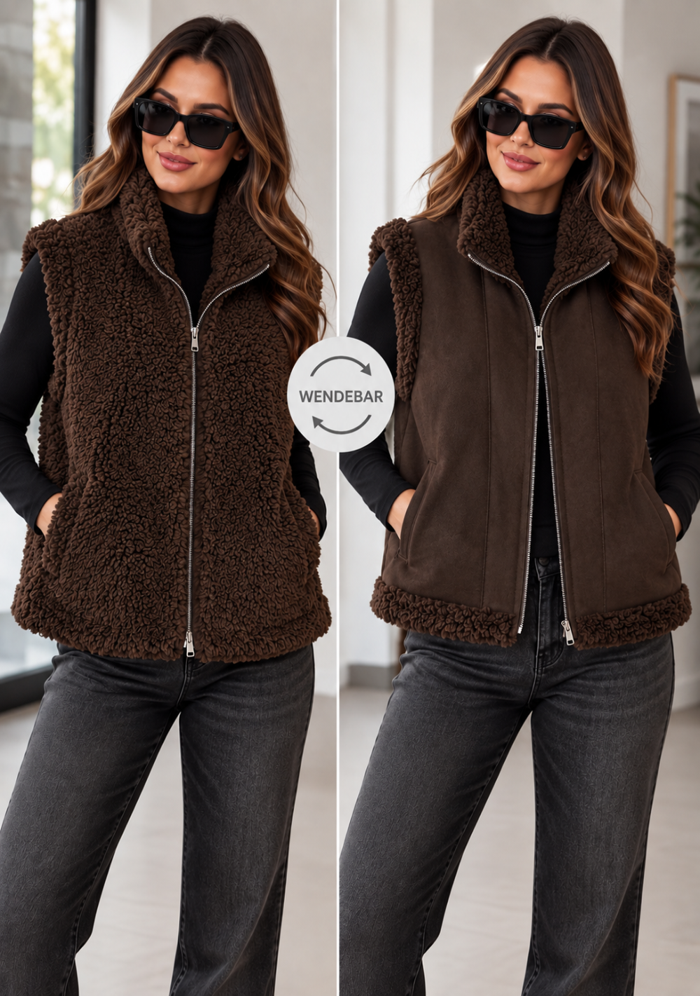 ♡ Wende-Weste Teddy-Wildlederoptik