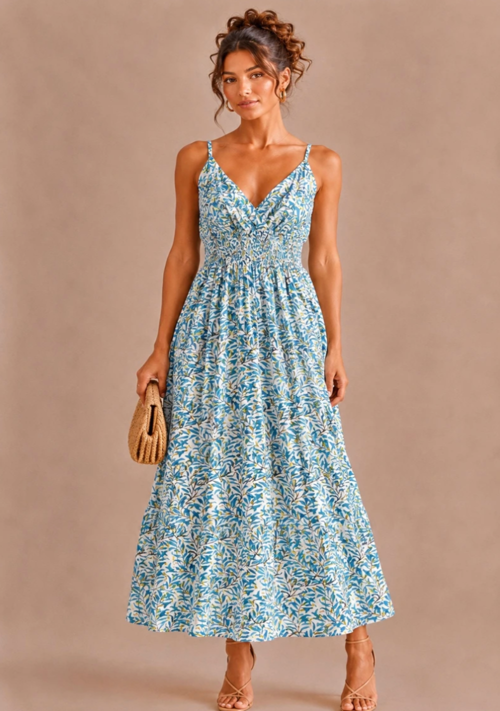 ♡ Maxikleid mit Blättern und Goldprint