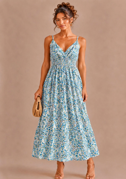 ♡ Maxikleid mit Blättern und Goldprint