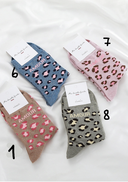 ♡  Socken, Leoprint, Amour