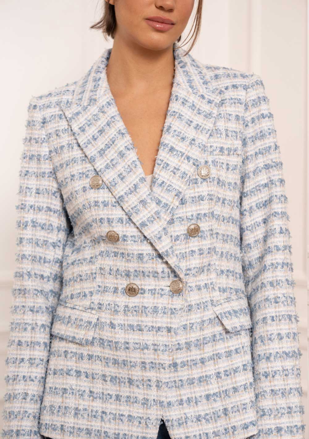 ♡  Doppelreihiger Blazer aus Bouclé, hellblau