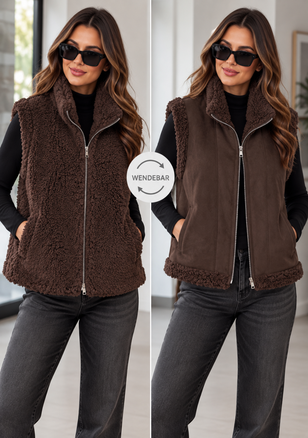 ♡ Wende-Weste Teddy-Wildlederoptik