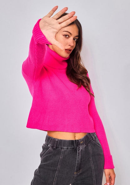 ♡ Rippstrick-Rollkragen Pullover, kurz