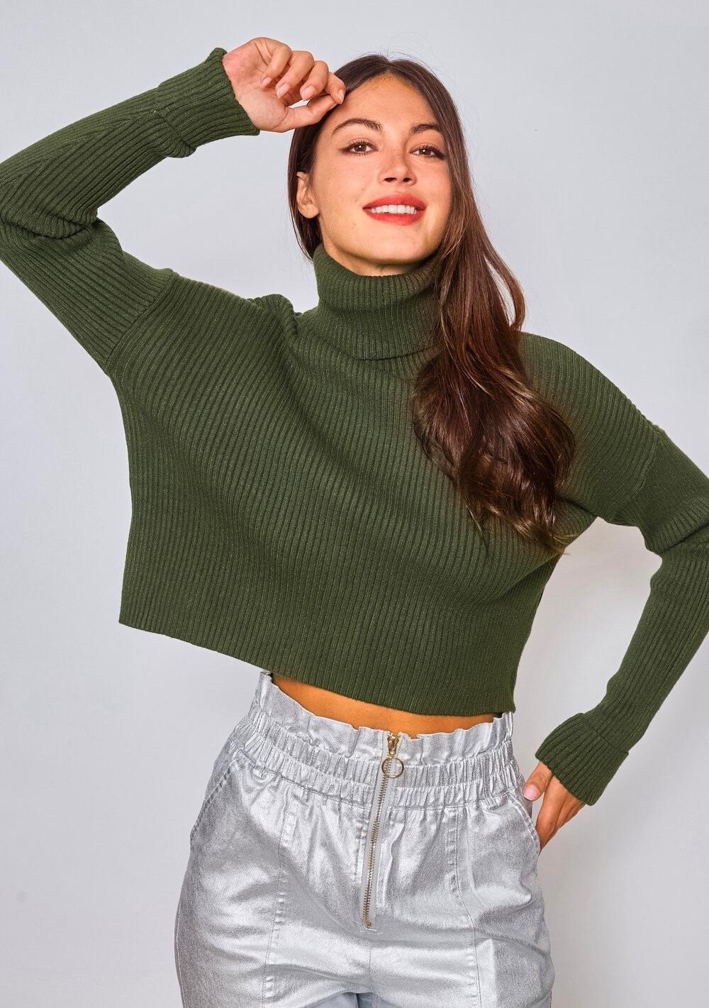 ♡ Rippstrick-Rollkragen Pullover, kurz