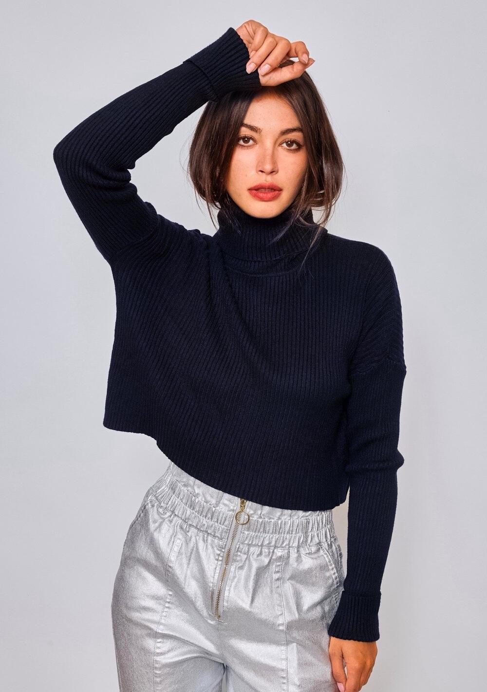 ♡ Rippstrick-Rollkragen Pullover, kurz