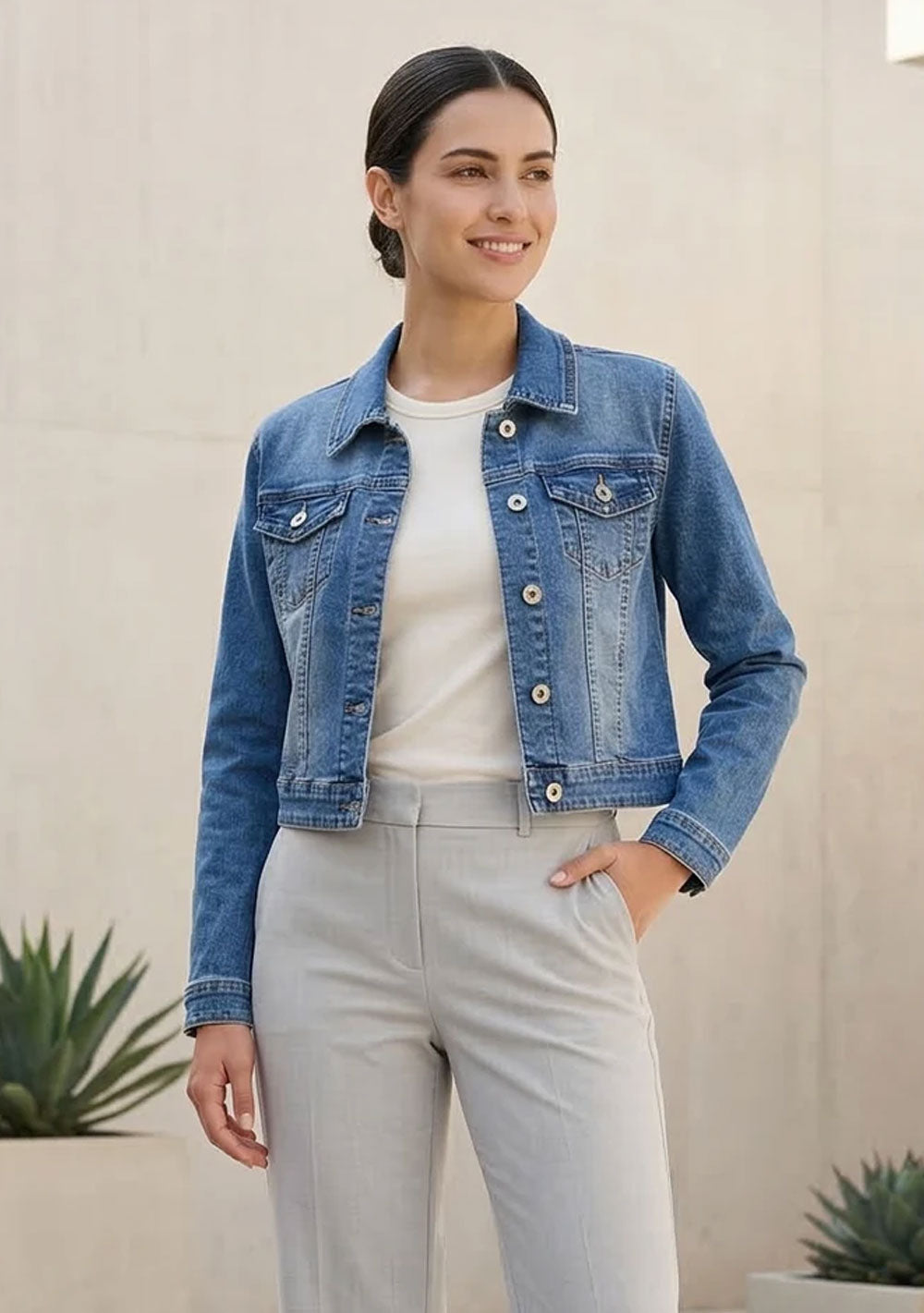 ♡  Extra kurze Jeansjacke mit Stretchmaterial
