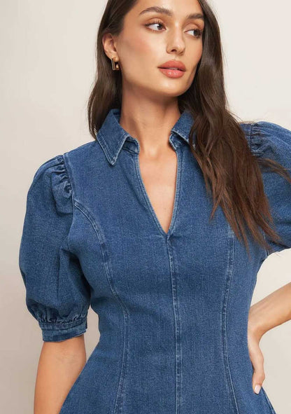♡ Jeanskleid kurz mit Puffärmeln