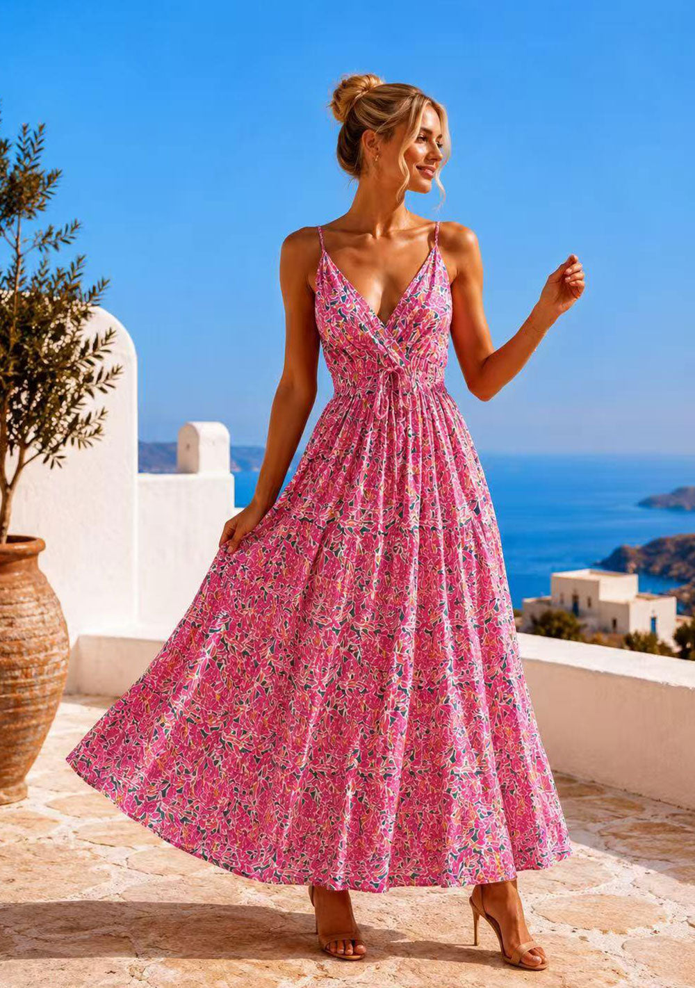 ♡ Maxikleid, Blüten und Goldprint