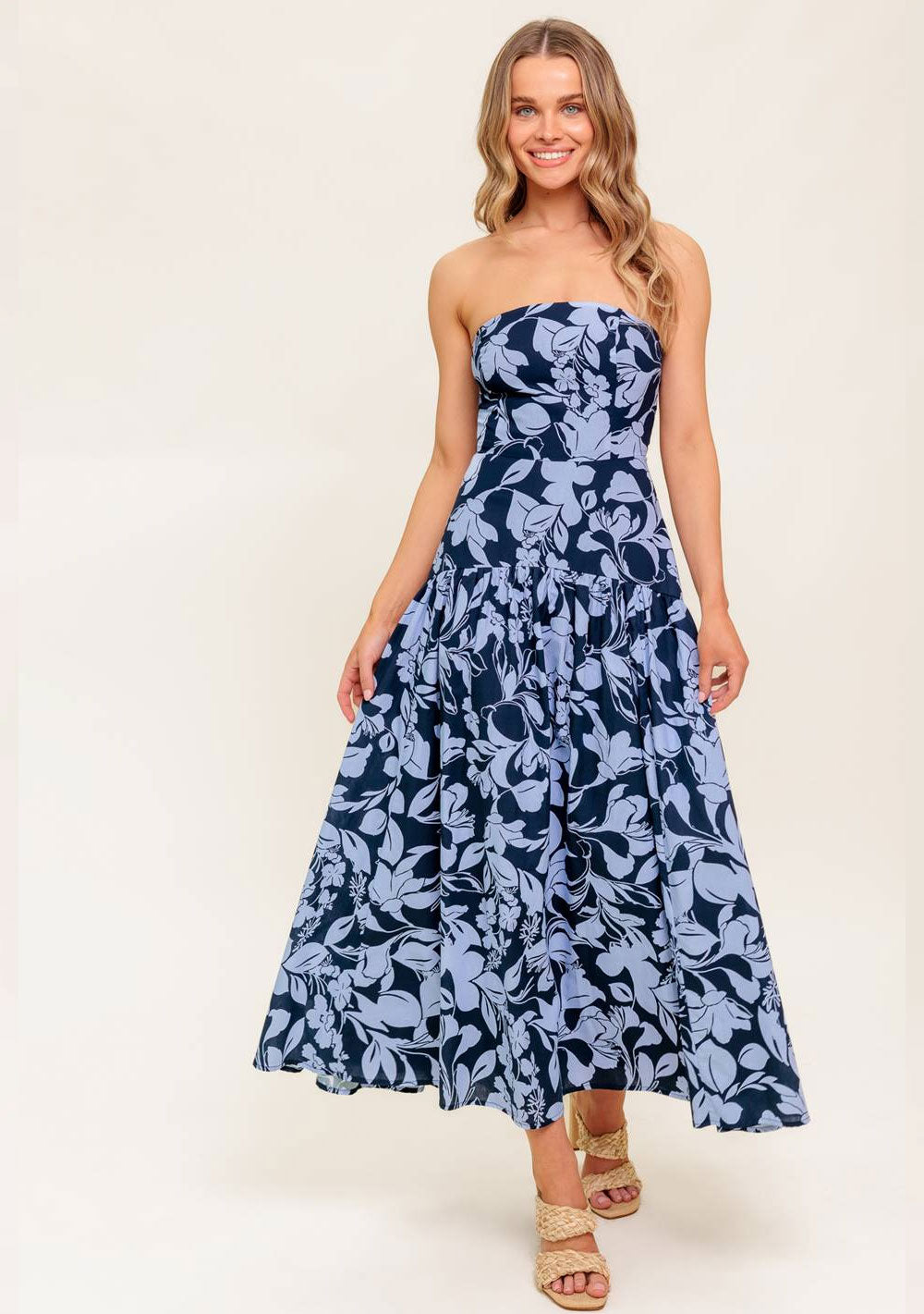 ♡ Schulterfreies Midikleid mit Blütenprint