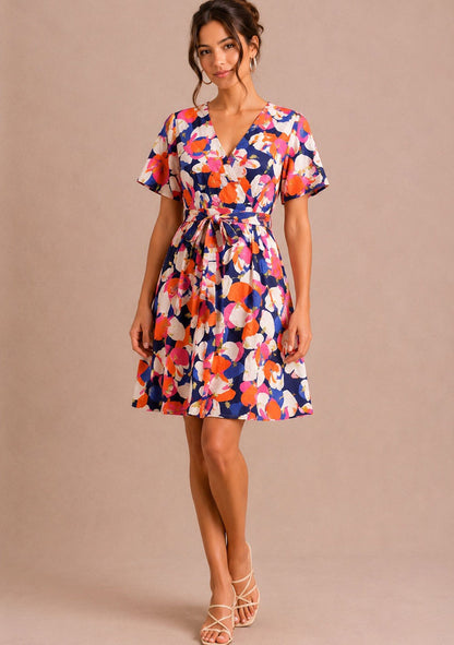 ♡ Minikleid mit Stoffgürtel und Blumendruck
