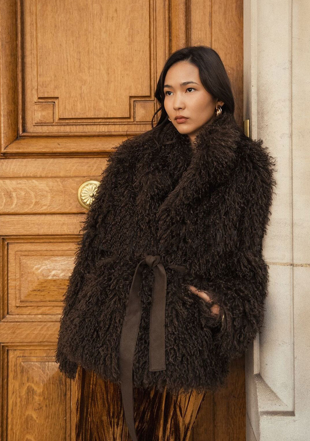 ♡ Kunstfellmantel mit Gürtel