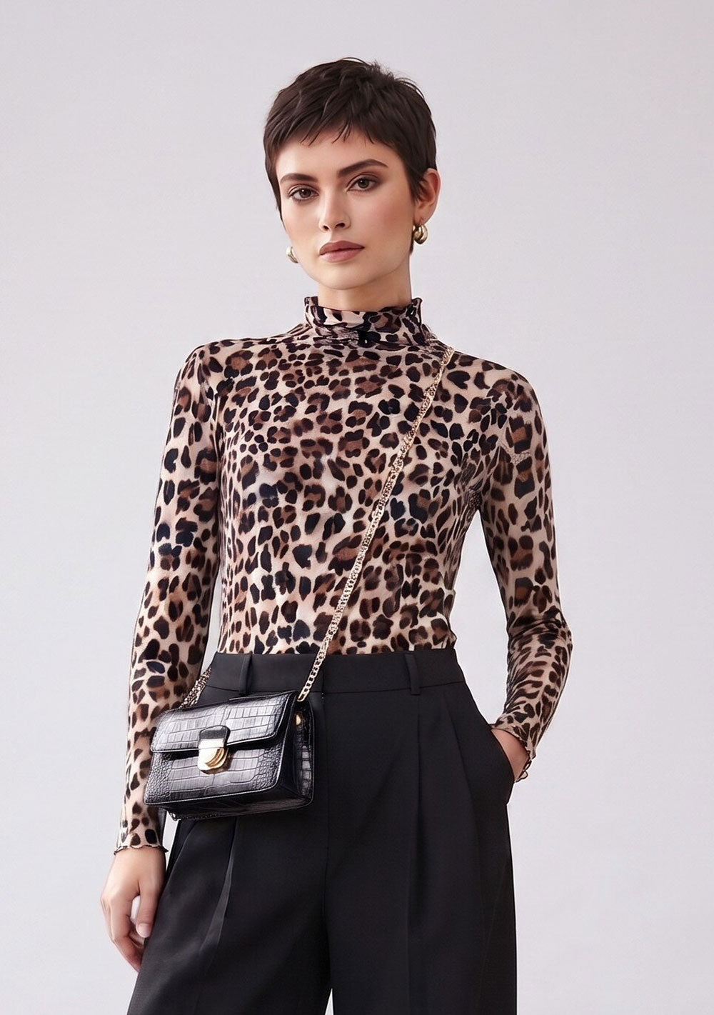 ♡ Rollkragen Pullover mit Leoprint und Kaschmir