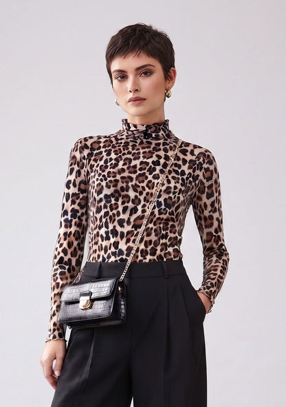 ♡ Rollkragen Pullover mit Leoprint und Kaschmir