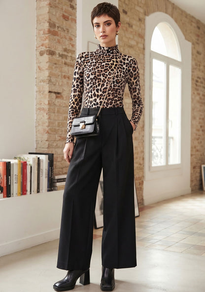 ♡ Rollkragen Pullover mit Leoprint und Kaschmir