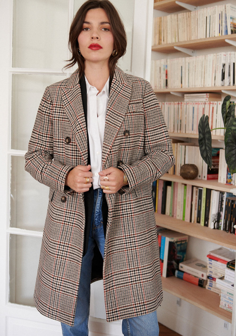 Karierter Wollmantel Karierter Mantel Only Coat Wollmantel Blau