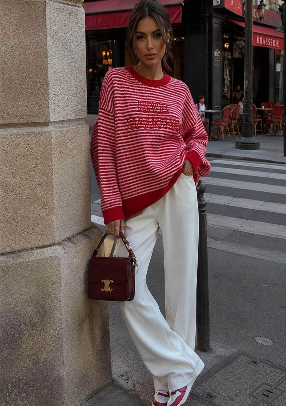 ♡ Oversize-Marinestreifen-Pullover mit Stick