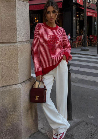 ♡ Oversize-Marinestreifen-Pullover mit Stick