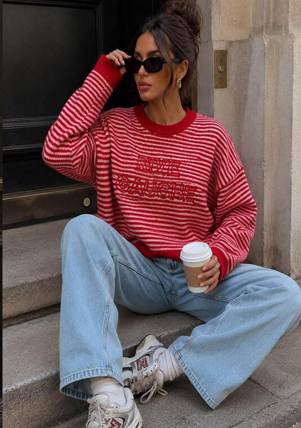♡ Oversize-Marinestreifen-Pullover mit Stick