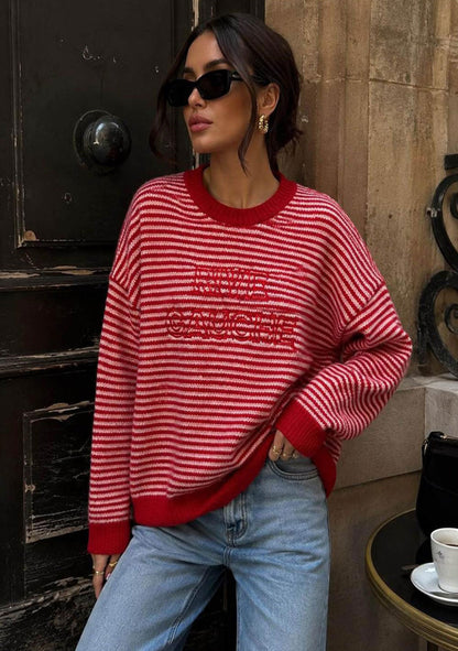 ♡ Oversize-Marinestreifen-Pullover mit Stick